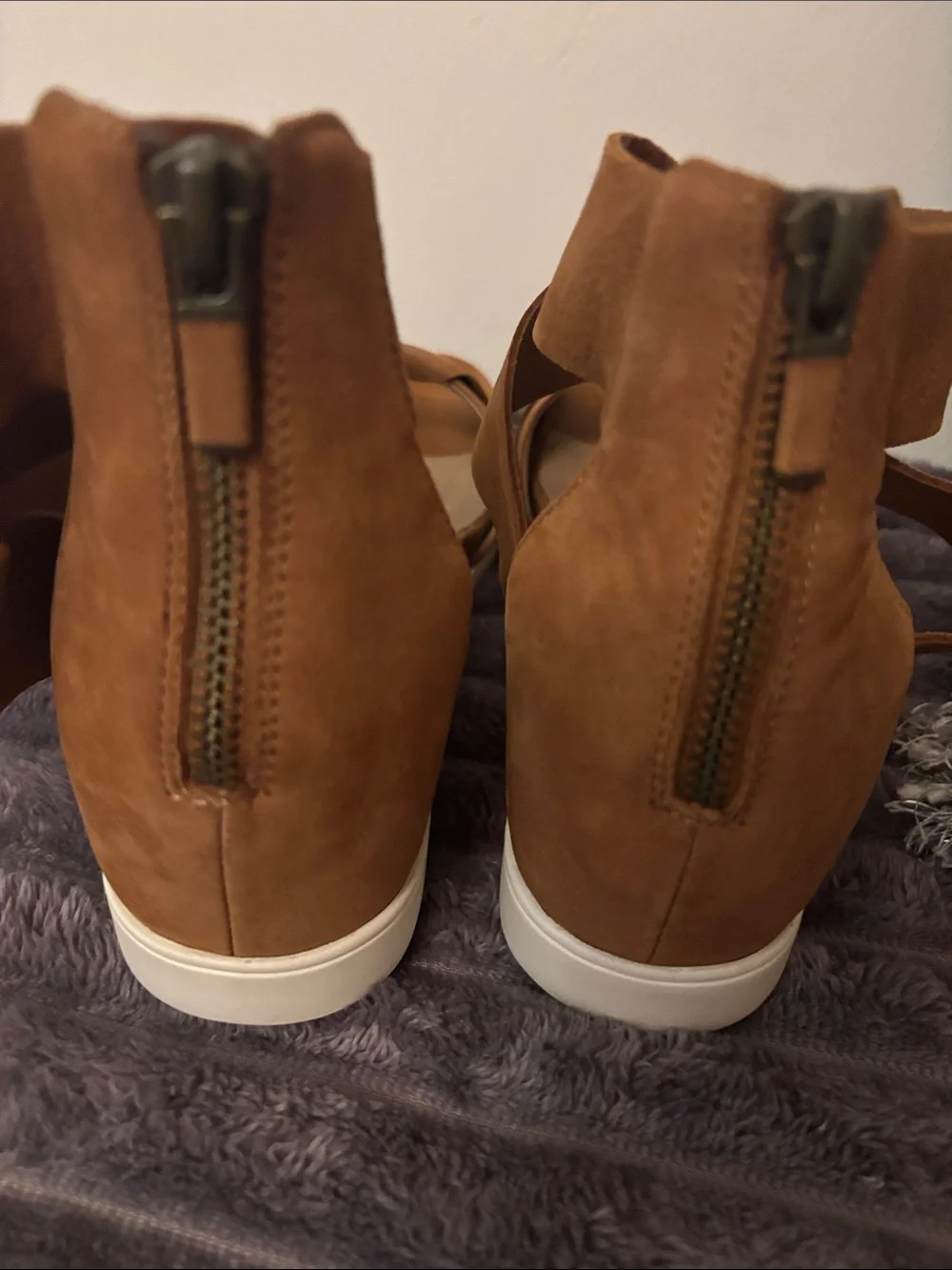 Eileen Fisher Viv Tumbled Nubuck Wedge Sandals Tan,8